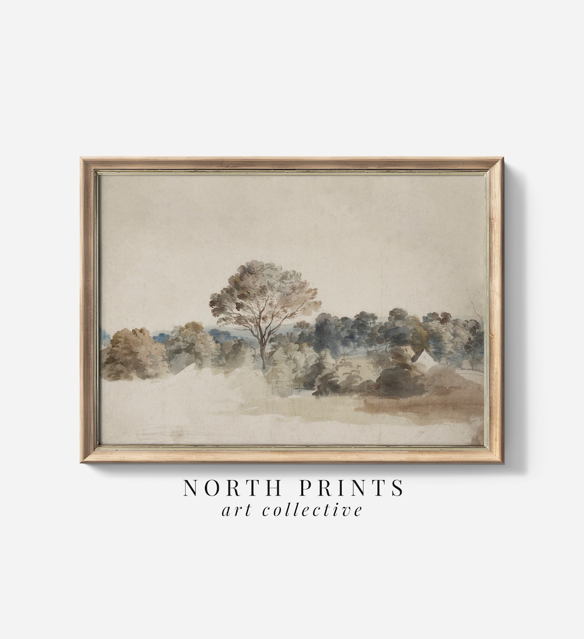 Antique Rustic Neutral Landscape Art Print - Image 3