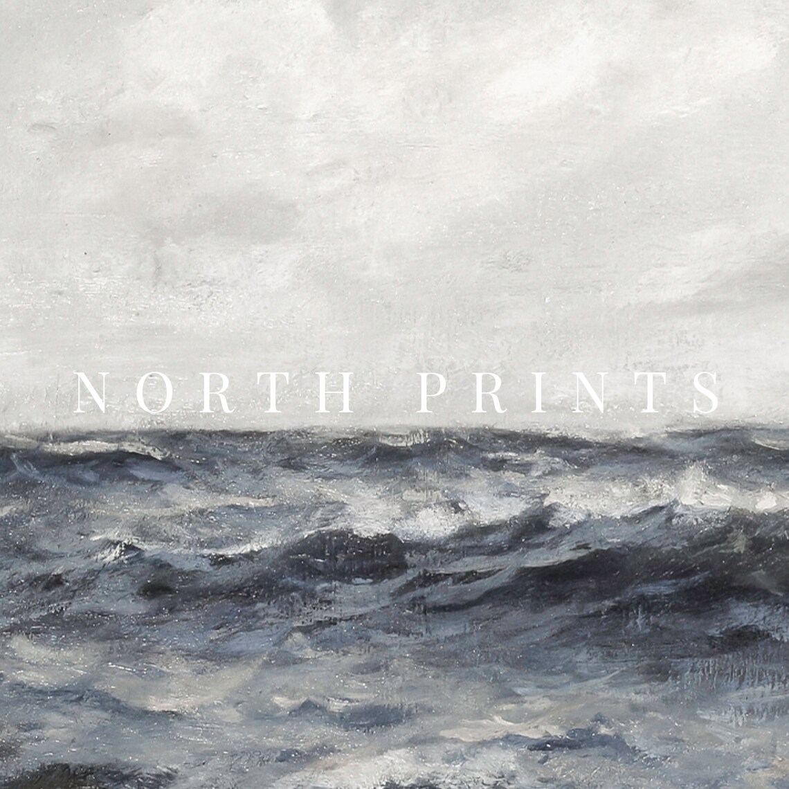 Moody Grey Ocean Waves Vintage Seascape Painting Coastal Poster - Image 3