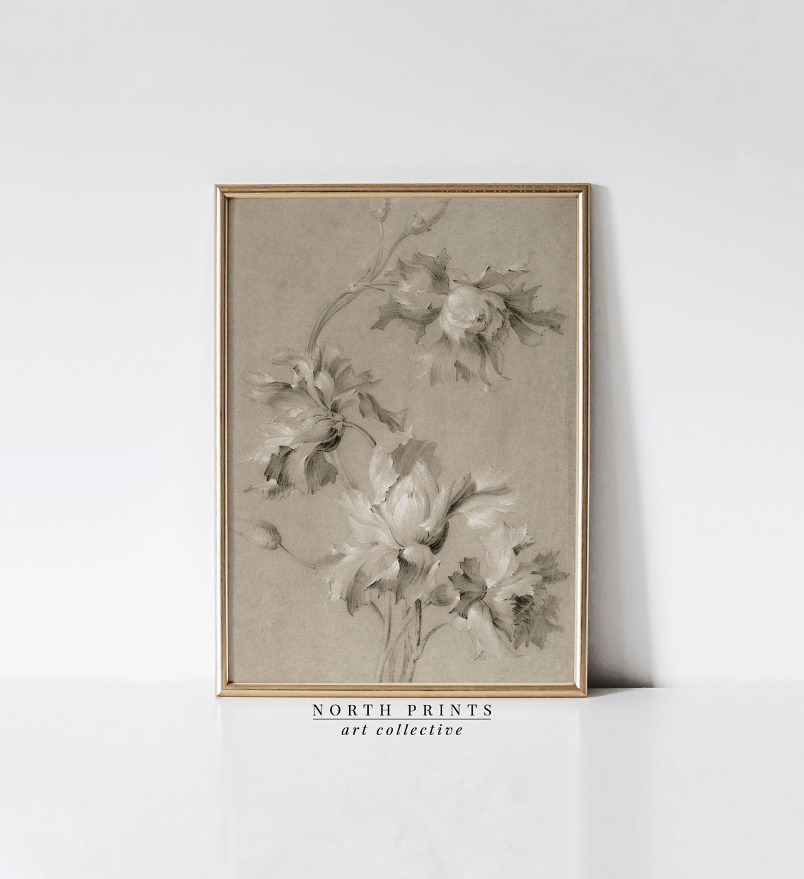 Neutral Antique Botanical Peony Sketch Vintage Floral Study Wall Art - Image 3