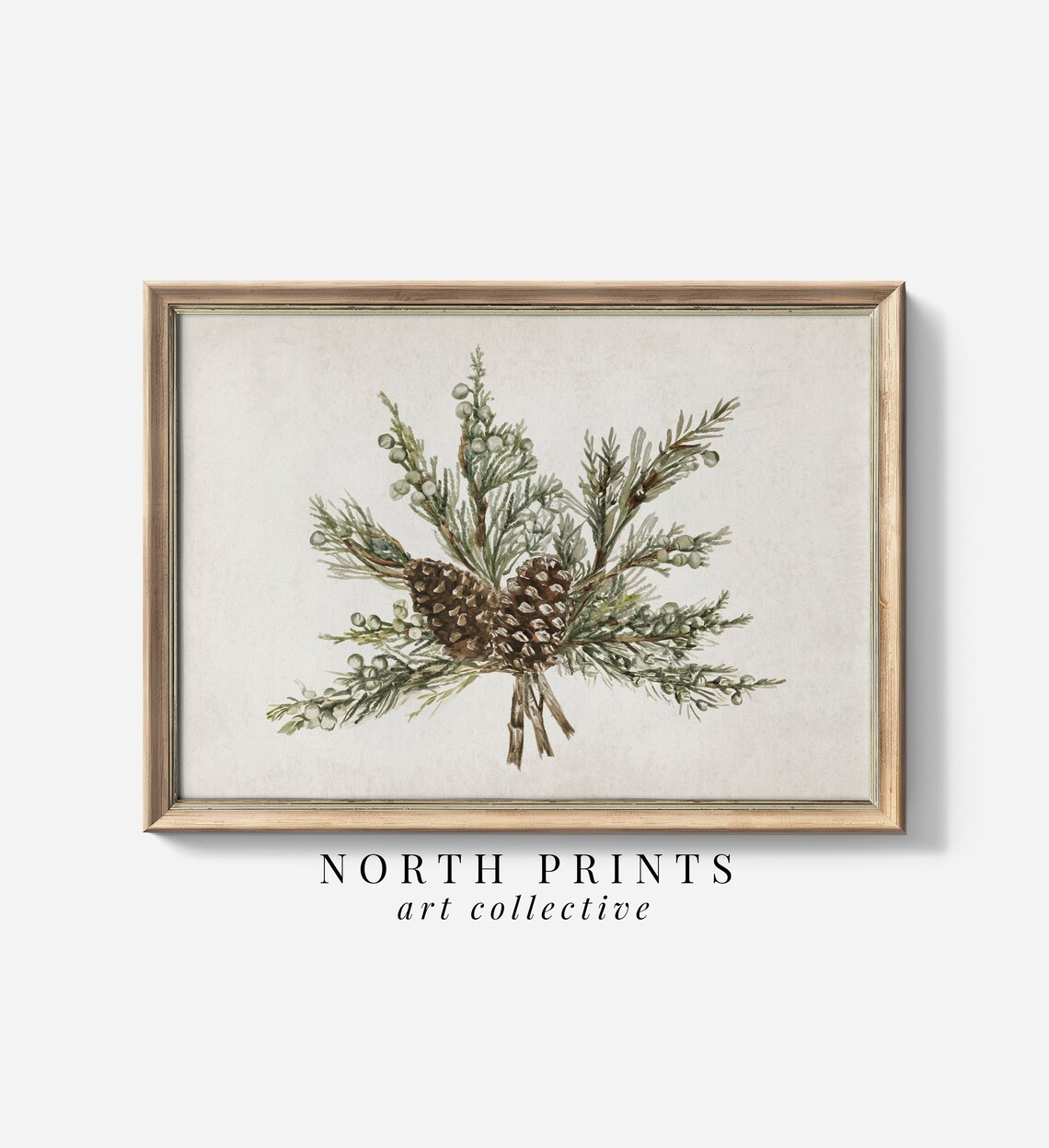Country Christmas Botanical Juniper Branch Art Print