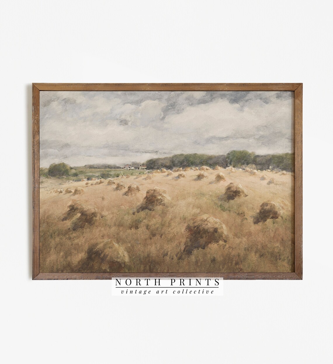Vintage Hay Field Farmhouse Autumn Landscape Art Print - Image 4