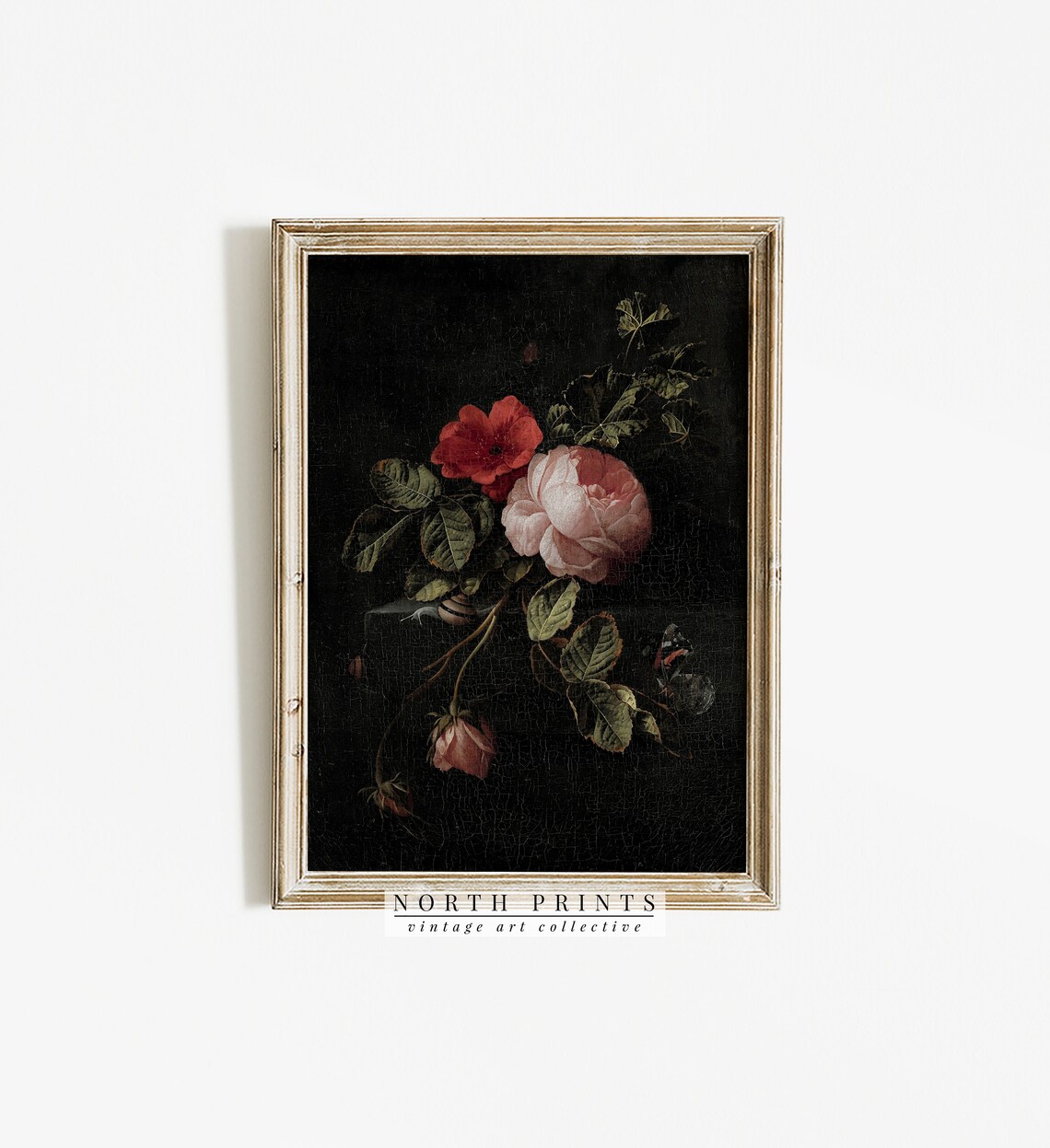 Dark Flower Vintage Painting Art Print, Antique - Image 2