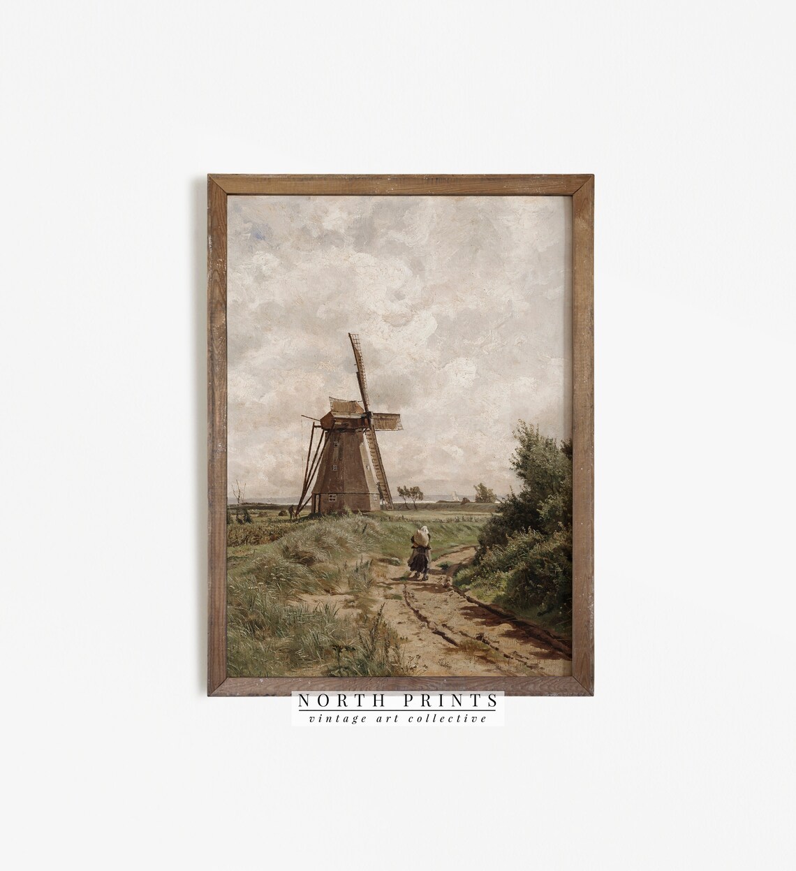 Country Windmill Dusty Path Figure Vintage Dutch Travel Poster - Image 3