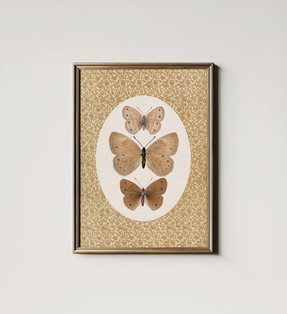 Vintage Butterfly Art Print Golden Cottagecore Neutral Decor Antique Moth Wall Art North Prints 8 149