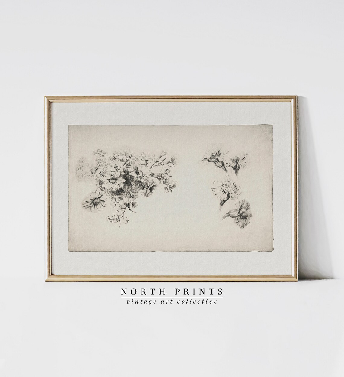 Vintage Flower Sketch Neutral Floral Drawing Print