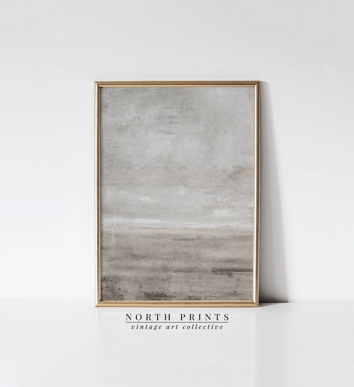 Muted Coastal Landscape, Neutral Vintage Art Print