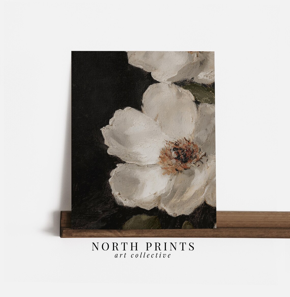 White Flower Still Life Painting Moody Dark Wall Decor Botanical Floral North Prints 8 35 - Image 2