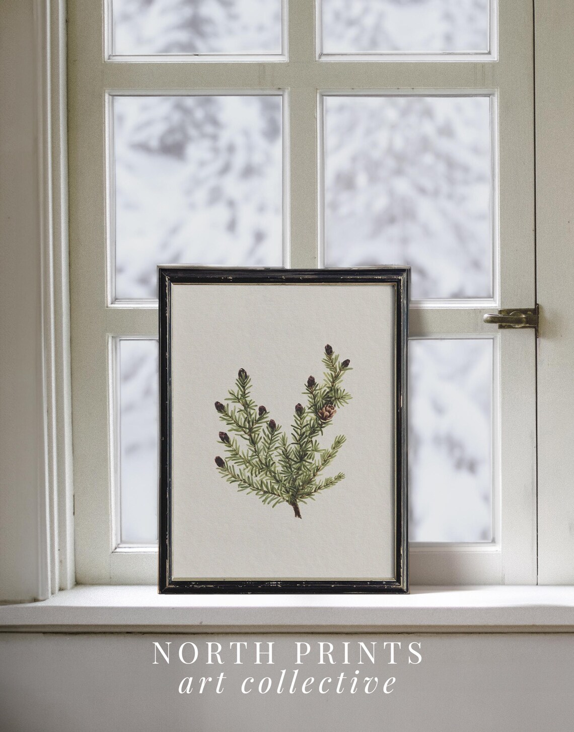 Winter Spruce Branch Rustic Neutral Holiday Art Print - Image 3