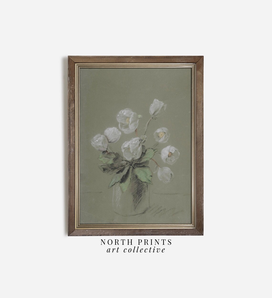 Spring French Tulip Painting Art Print, Muted Green - Image 3