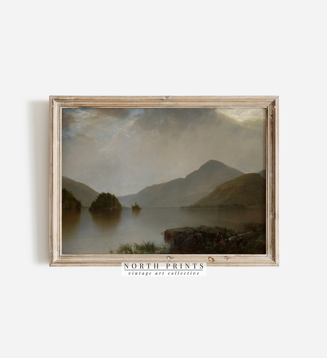 Dark Moody Lake House Poster, Antique Lake Painting - Image 3