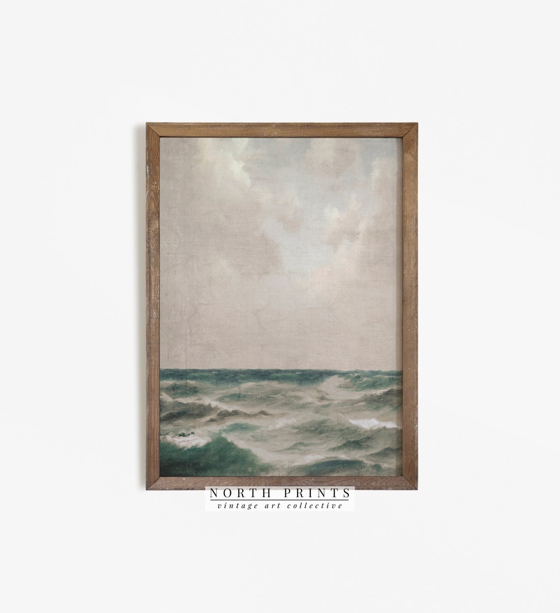 Moody Coastal Vintage Painting, Ocean Seascape Art Print - Image 4