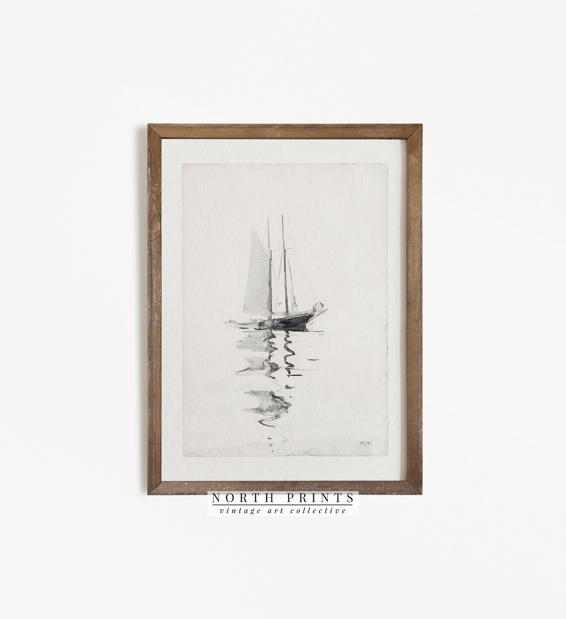 Muted Sailboat Vintage Nautical Art Print
