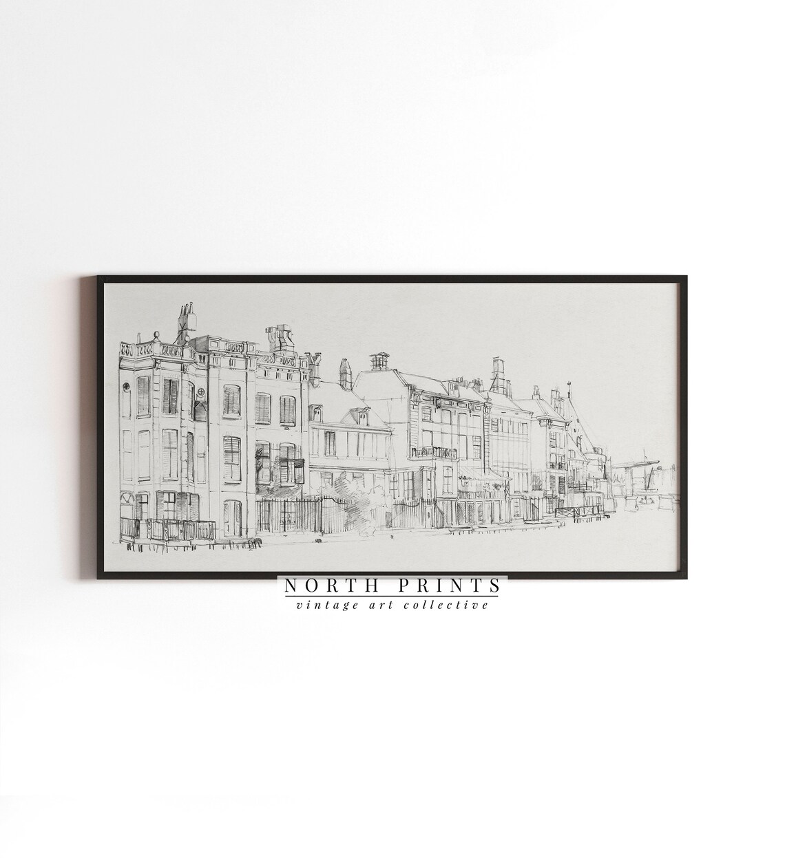 Neutral Vintage Cityscape Sketch Art Print, Minimalist - Image 3