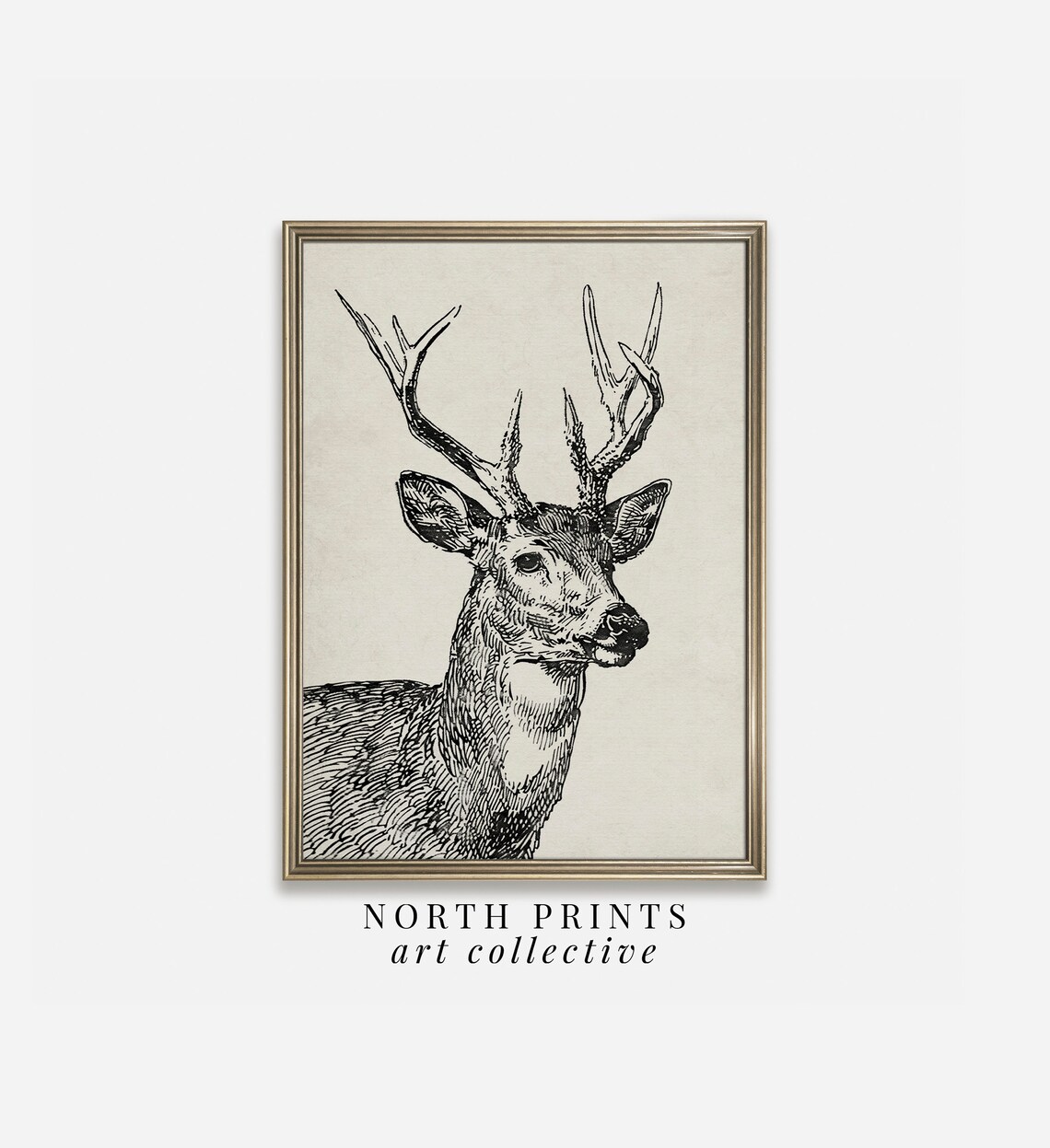 Neutral Rustic Deer Sketch Art Print, Minimalist Winter - Image 2