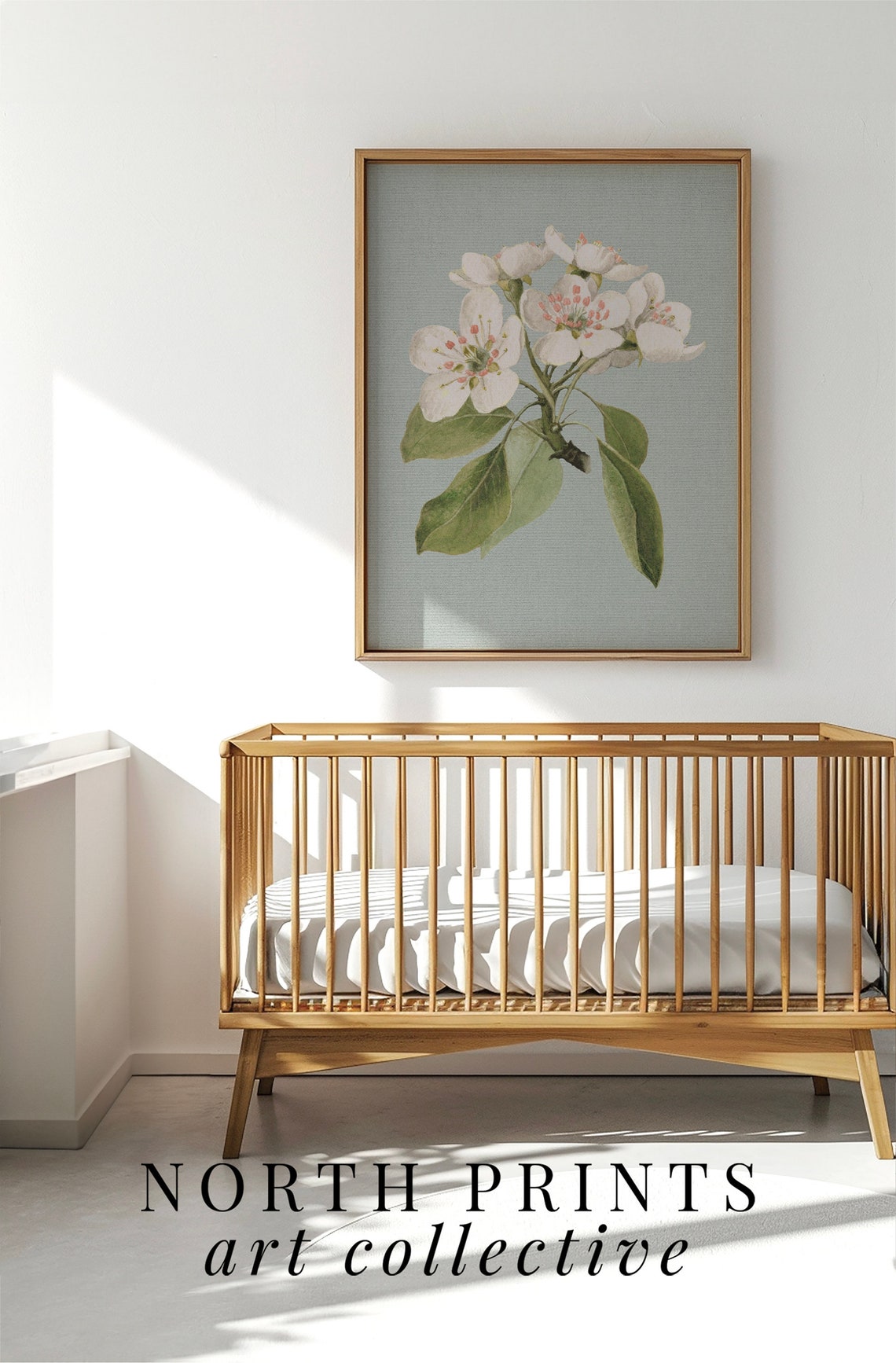 Vintage White Blossom Botanical Blue Gray Nursery Room Art Poster - Image 3
