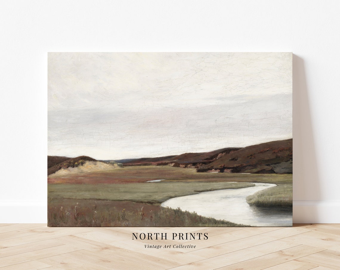 Winding River Marsh Valley Muted Vintage Landscape Travel Poster - Image 3