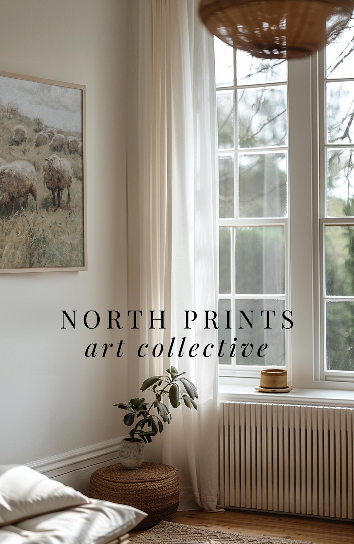 Sheep Vintage Painting, Farmhouse Landscape Art Print - Image 2