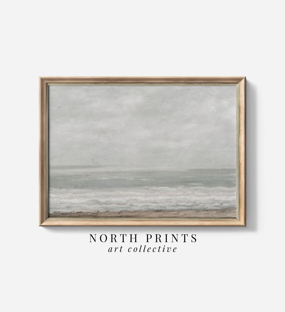 Pastel Gray Seascape Soft Surf Calm Ocean Vintage Muted Coastal Wall Print