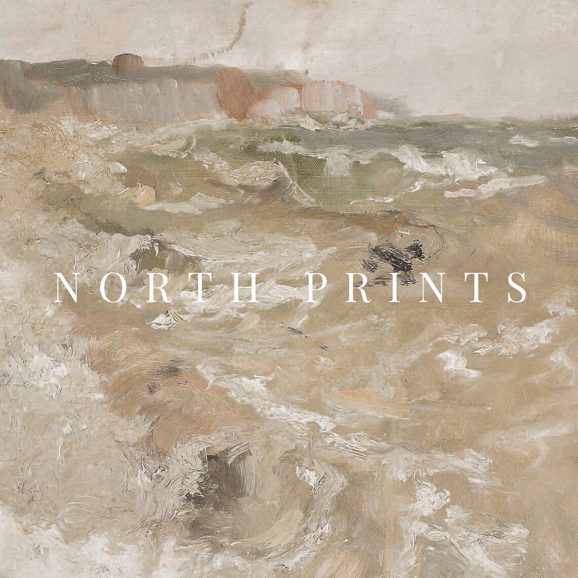 Muted Neutral Green Coastal Abstract Vintage Art Print - Image 4