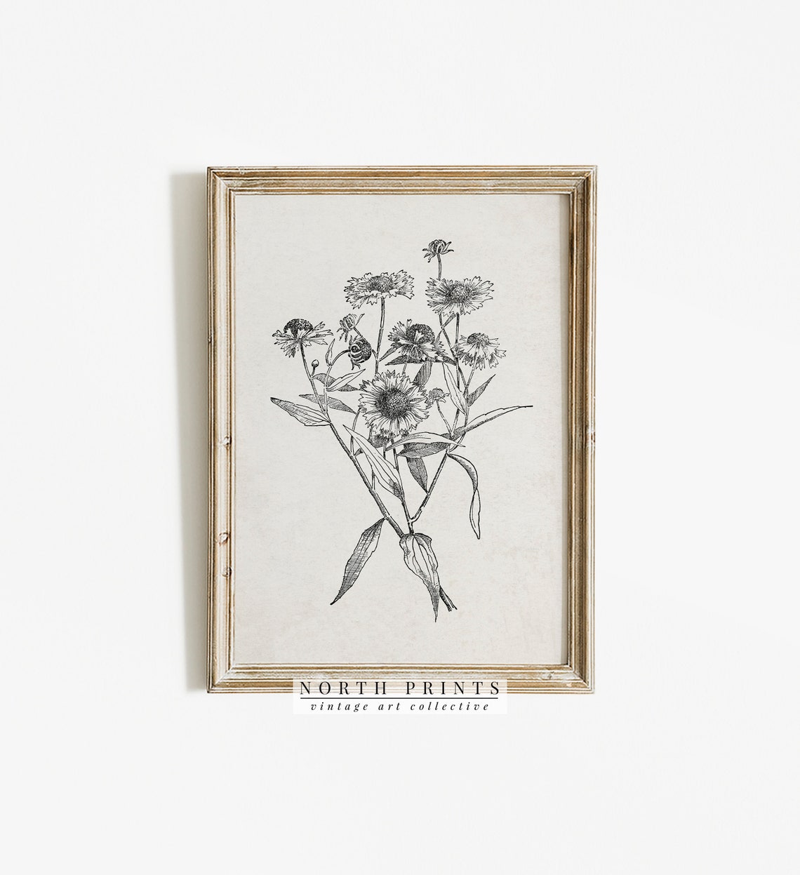Wildflower Bouquet Black Ink Sketch Vintage Botanical Drawing Print - Image 4
