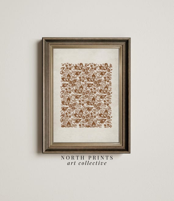 Autumn Botanical Pattern Art Print, Fall Minimalist Decor