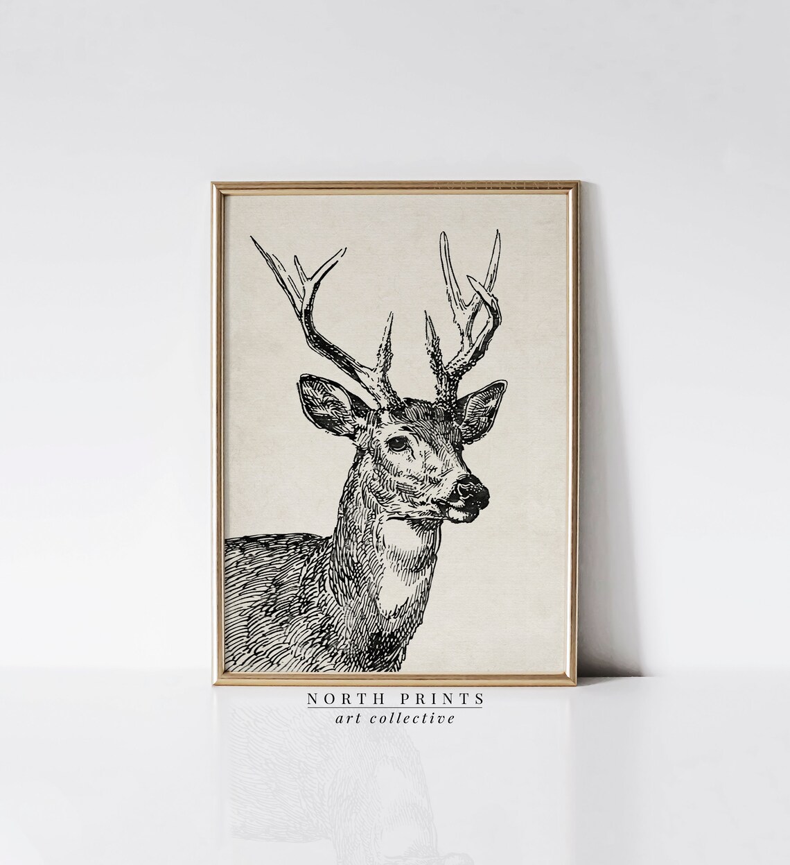 Neutral Rustic Deer Sketch Art Print, Minimalist Winter - Image 3