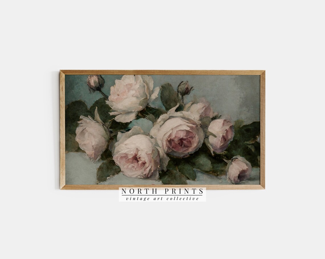 Pink Roses Blooming Bouquet Victorian Floral Vintage Art Print