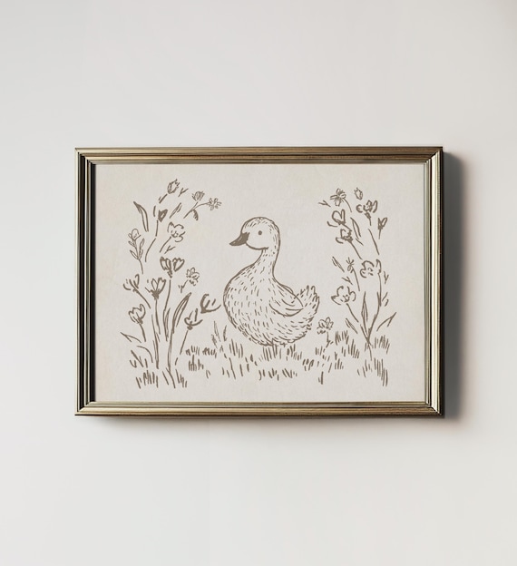 Duck Nursery Art Print, Neutral Minimalist Kids Decor