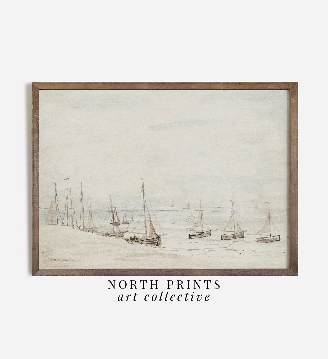 Minimalist Neutral Beach Sailboats Sketch Vintage Coastal Line Art Print - Image 2