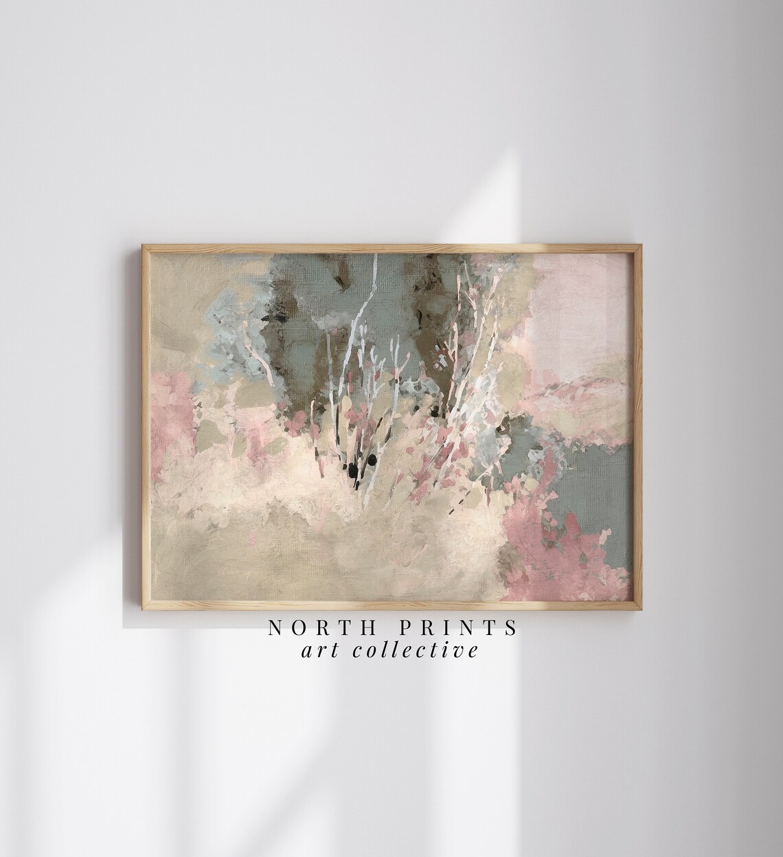Pastel Pink Green Abstract Floral Summer Garden Landscape Poster - Image 3