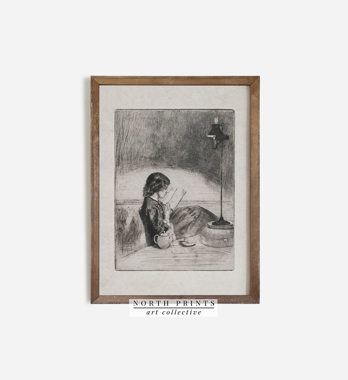 Book Lover Antique Portrait Sketch Reading And Tea Lover Wall Art North Prints W 163 - Image 2