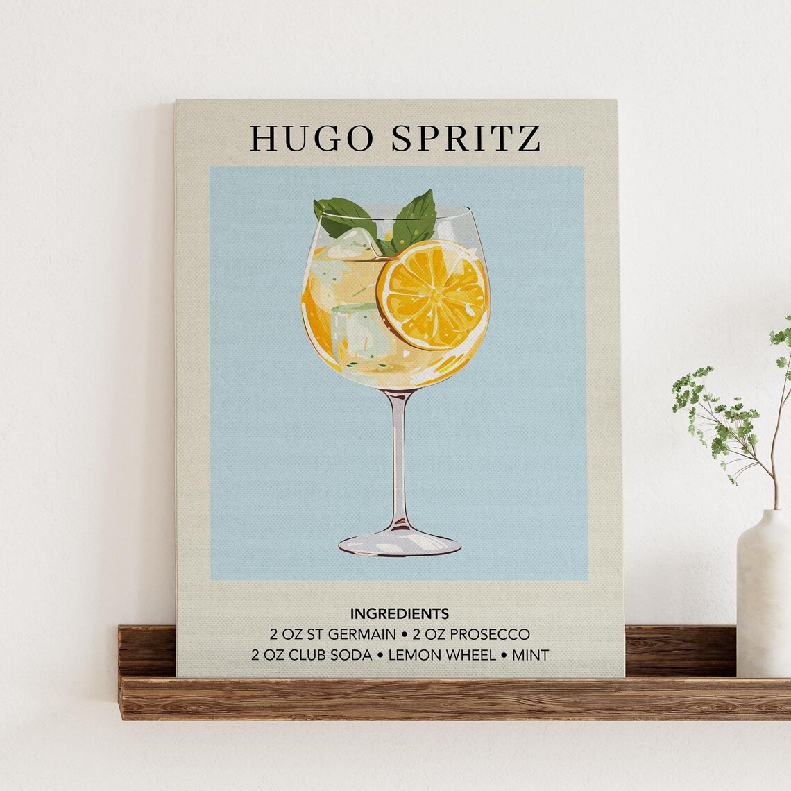 Hugo Spritz Summer Cocktail Canvas Illustration Lemon Mint Bar Decor Poster