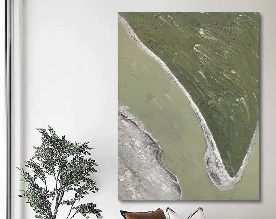 Sage Green Silver Wave Band Abstract Modern Elegant Art Poster