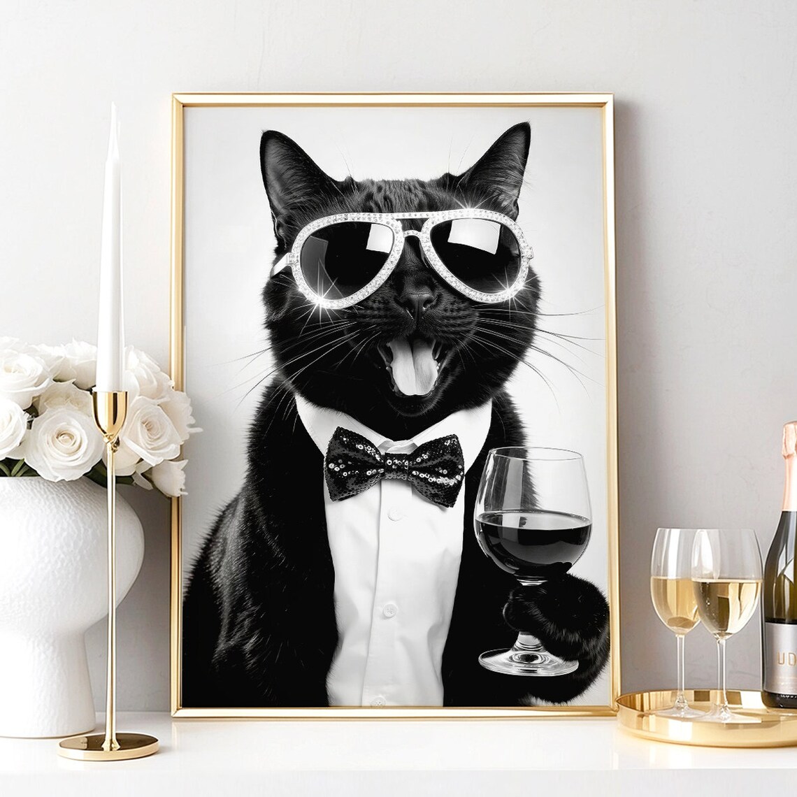Black Cat Drinking Wine, Funny Cat Gift - Image 2