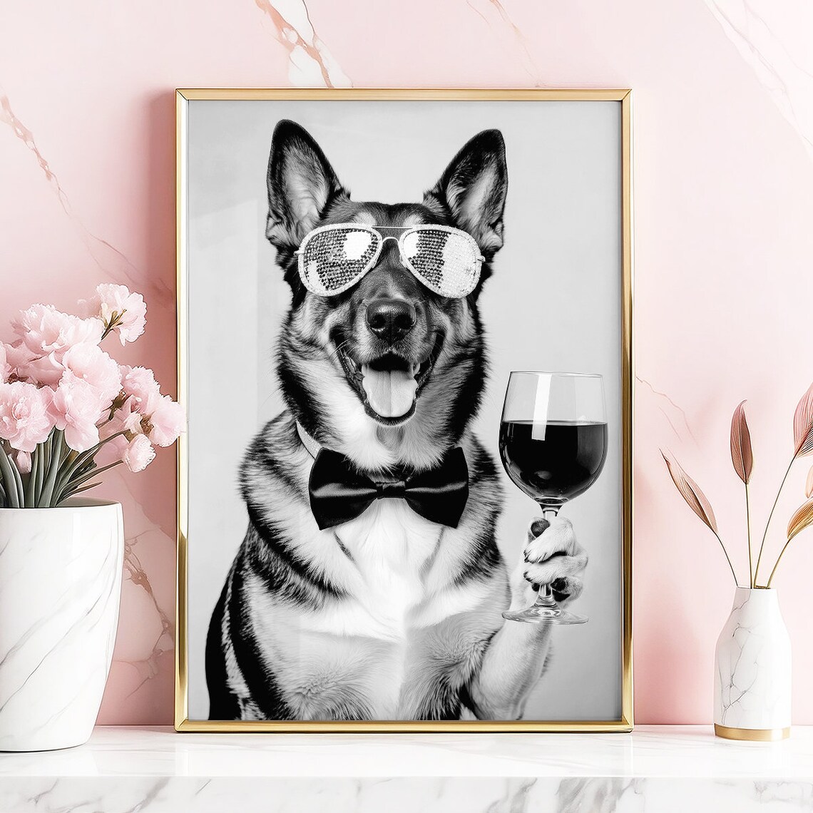 German Shepherd Drinking Wine, Funny Dog Gift - Image 2