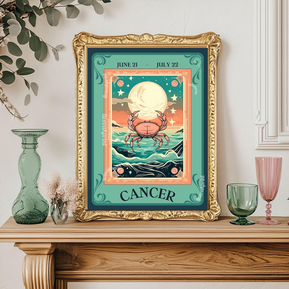 Cancer Tarot Print, Zodiac Astrology Wall Art