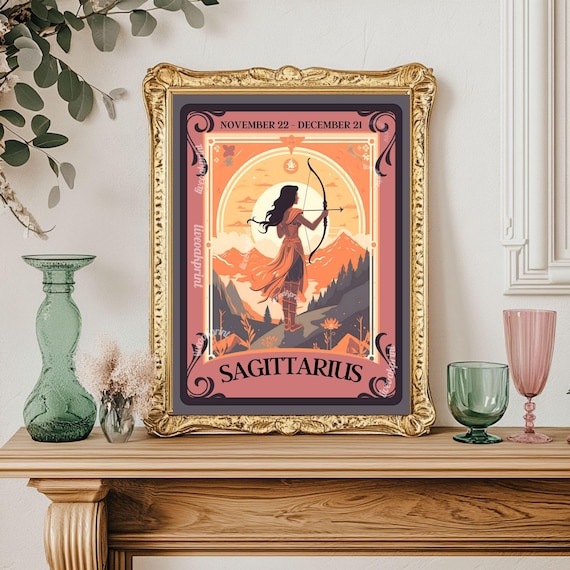 Sagittarius Tarot Print, Boho Zodiac Wall Art