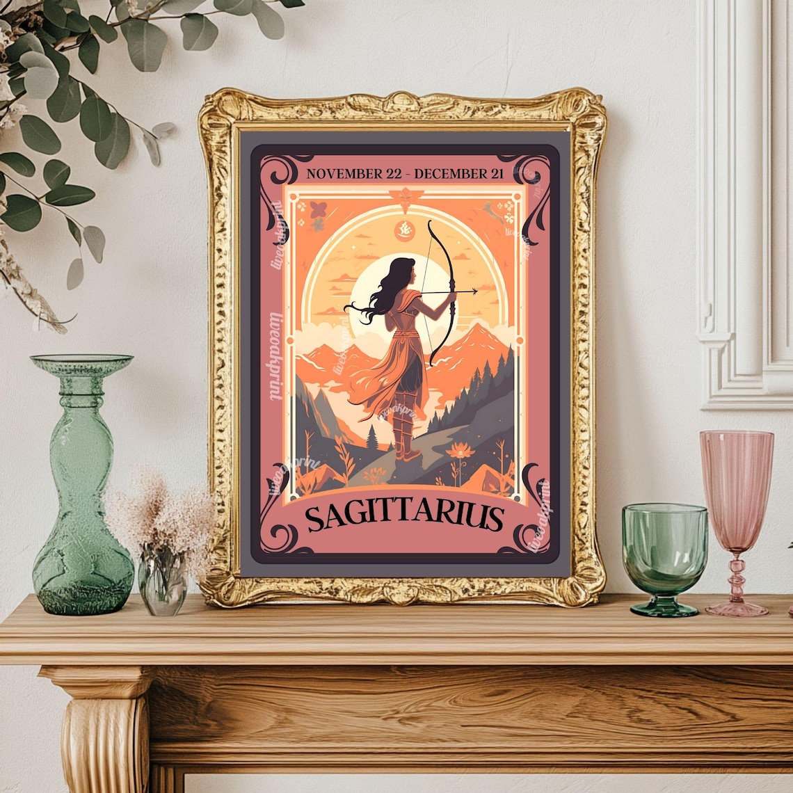 Sagittarius Tarot Print, Boho Zodiac Wall Art