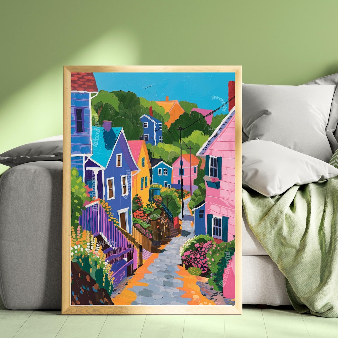 Quaint Little Town Print, New England Spring Decor