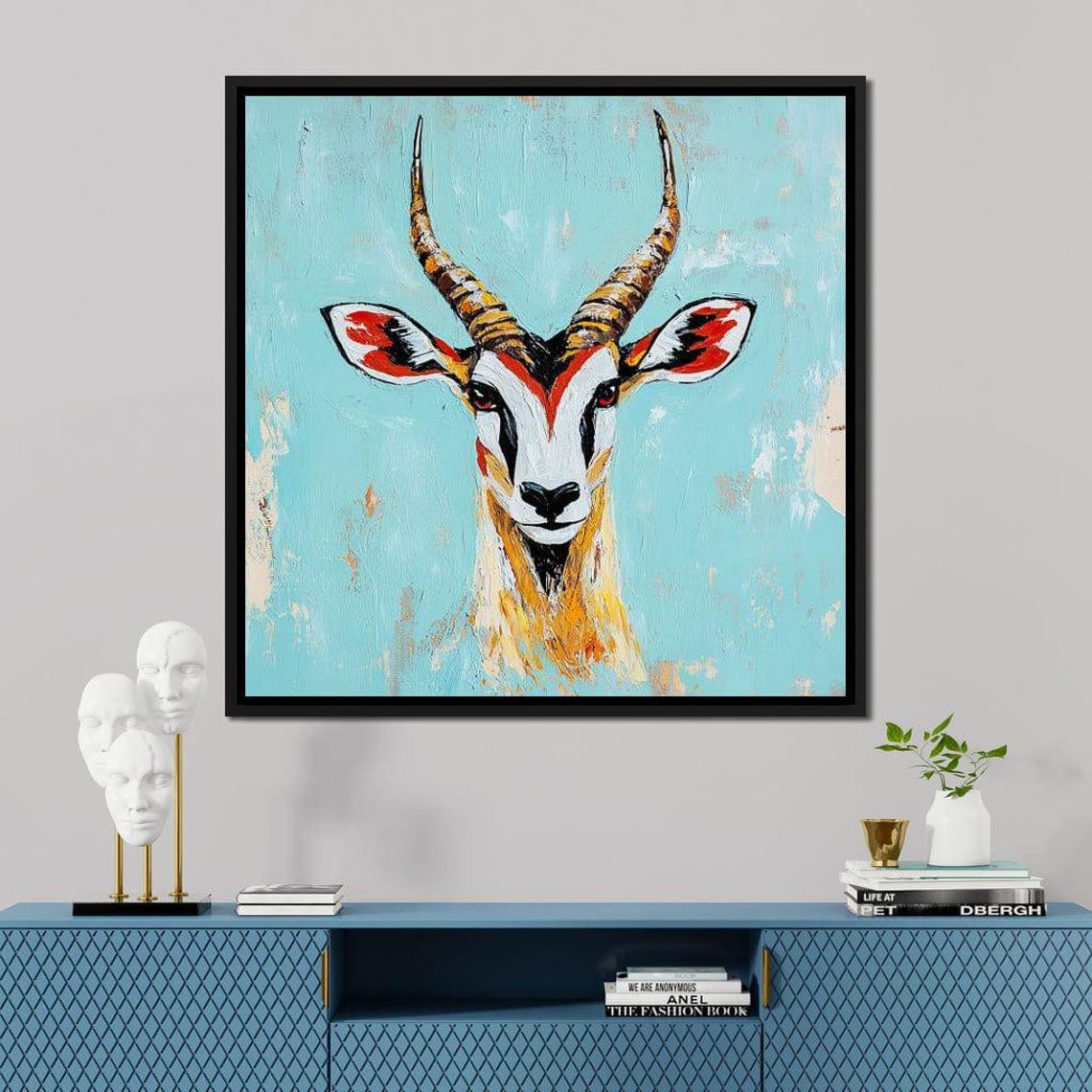 Colorful Gazelle Antelope Head Turquoise Background Wildlife Art Print - Image 2