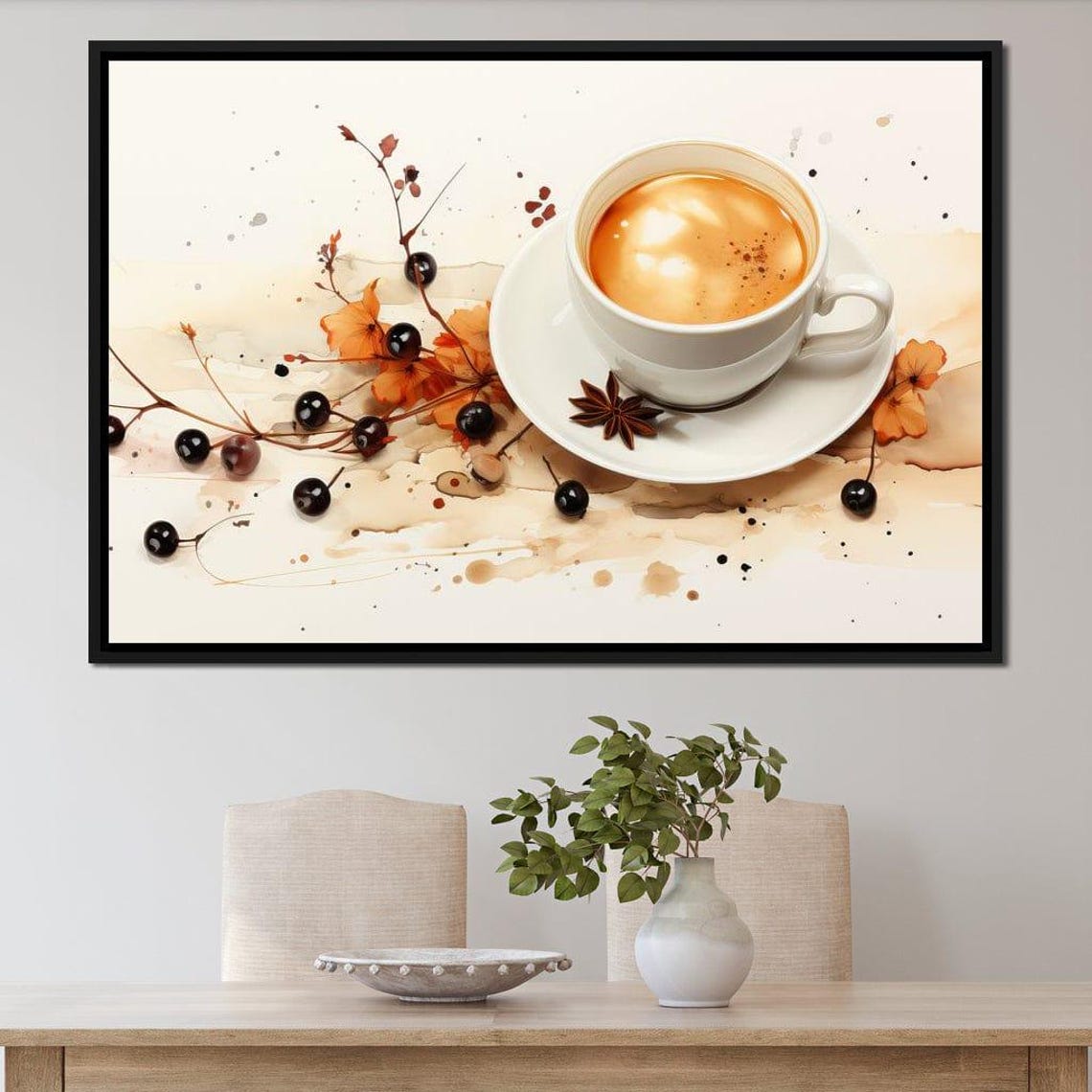 Milk Coffee Cozy Home Decor Coffee Art Rustic Kitchen Wall Art Warm Modern Style Beige Brown Coffee Cup By Nichecanvas - Image 2
