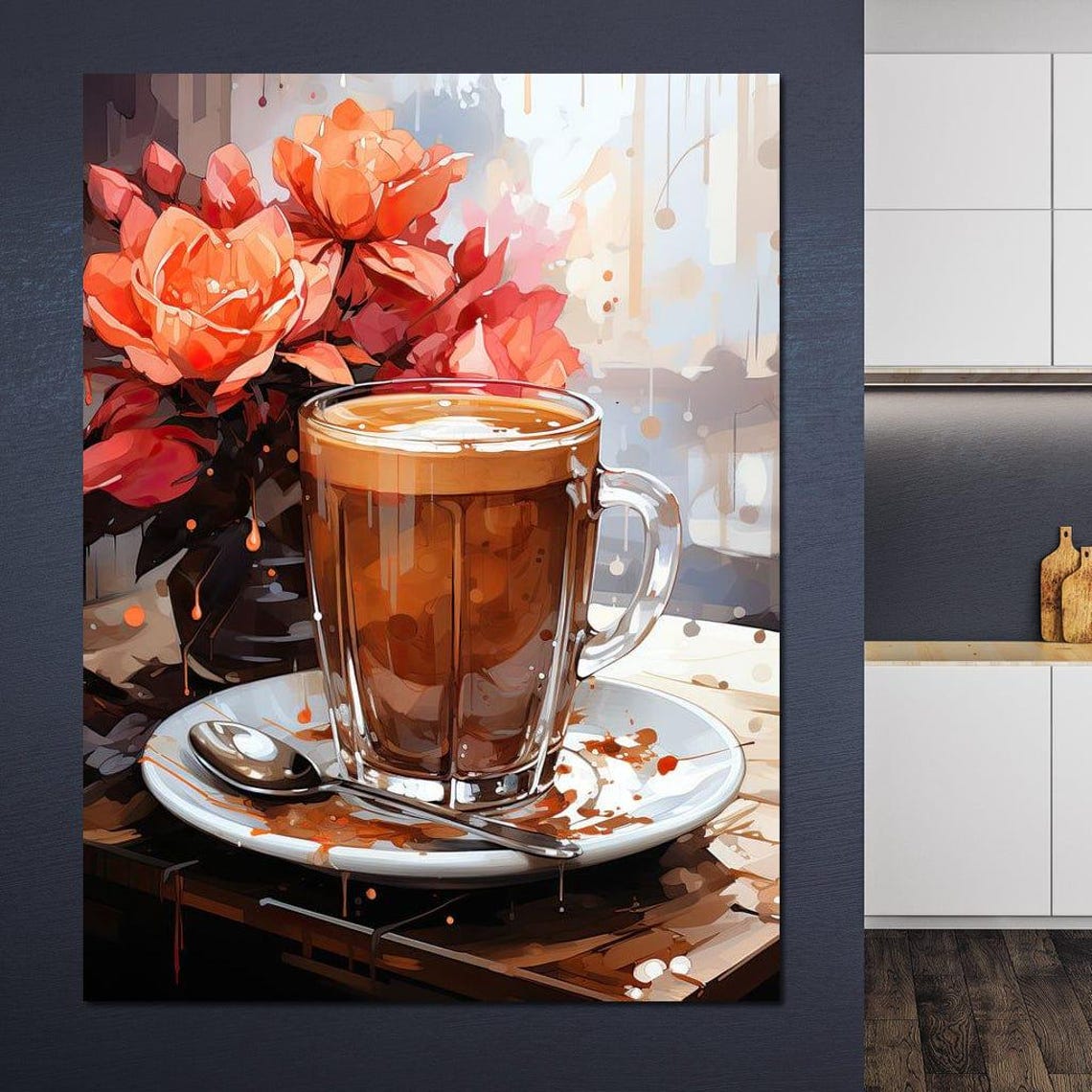 Fresh Coffee Cup Canvas Rustic Home Art Cozy Kitchen Decor Drink Illustration Warm Beverage Art Vertical Print By Nichecanvas - Image 4