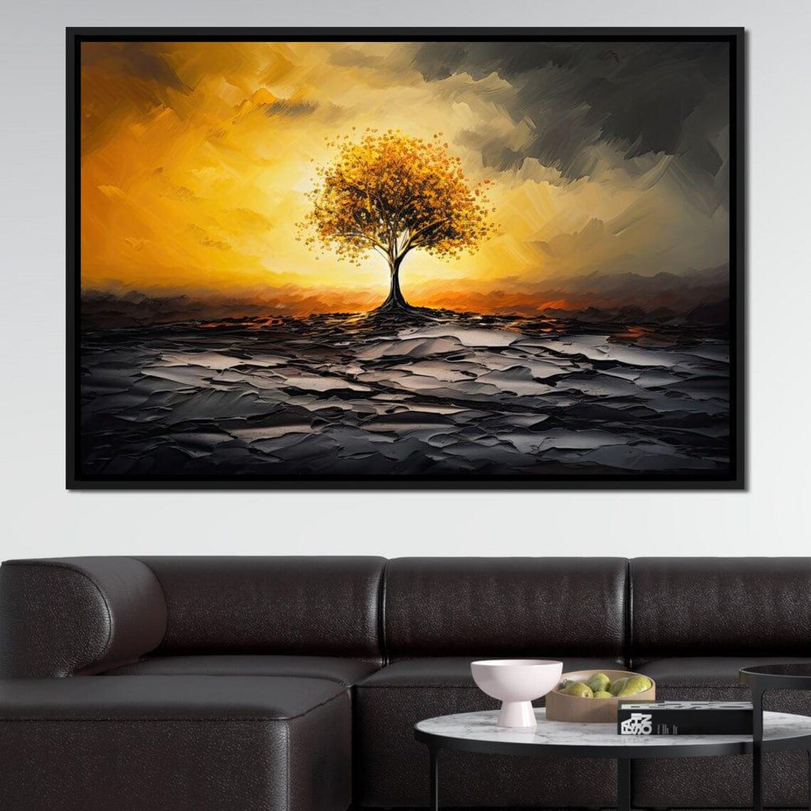 Amber Solitude In Twilight Tranquil Nature Wall Art Landscape Home Decor Sunset Colors Tree By Nichecanvas - Image 3