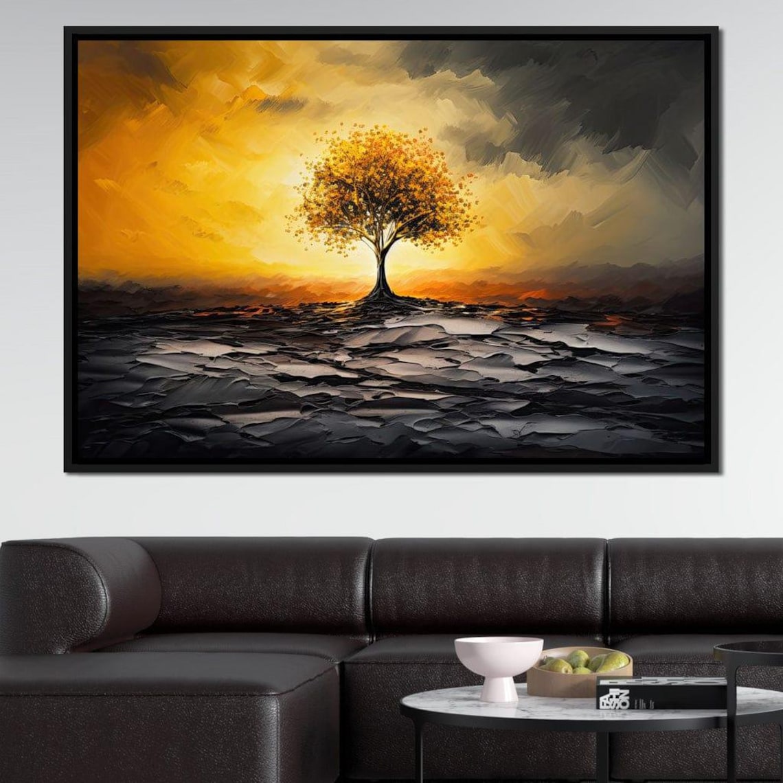Golden Tree Fiery Sunset Dark Waters Dramatic Nature Art Poster - Image 3