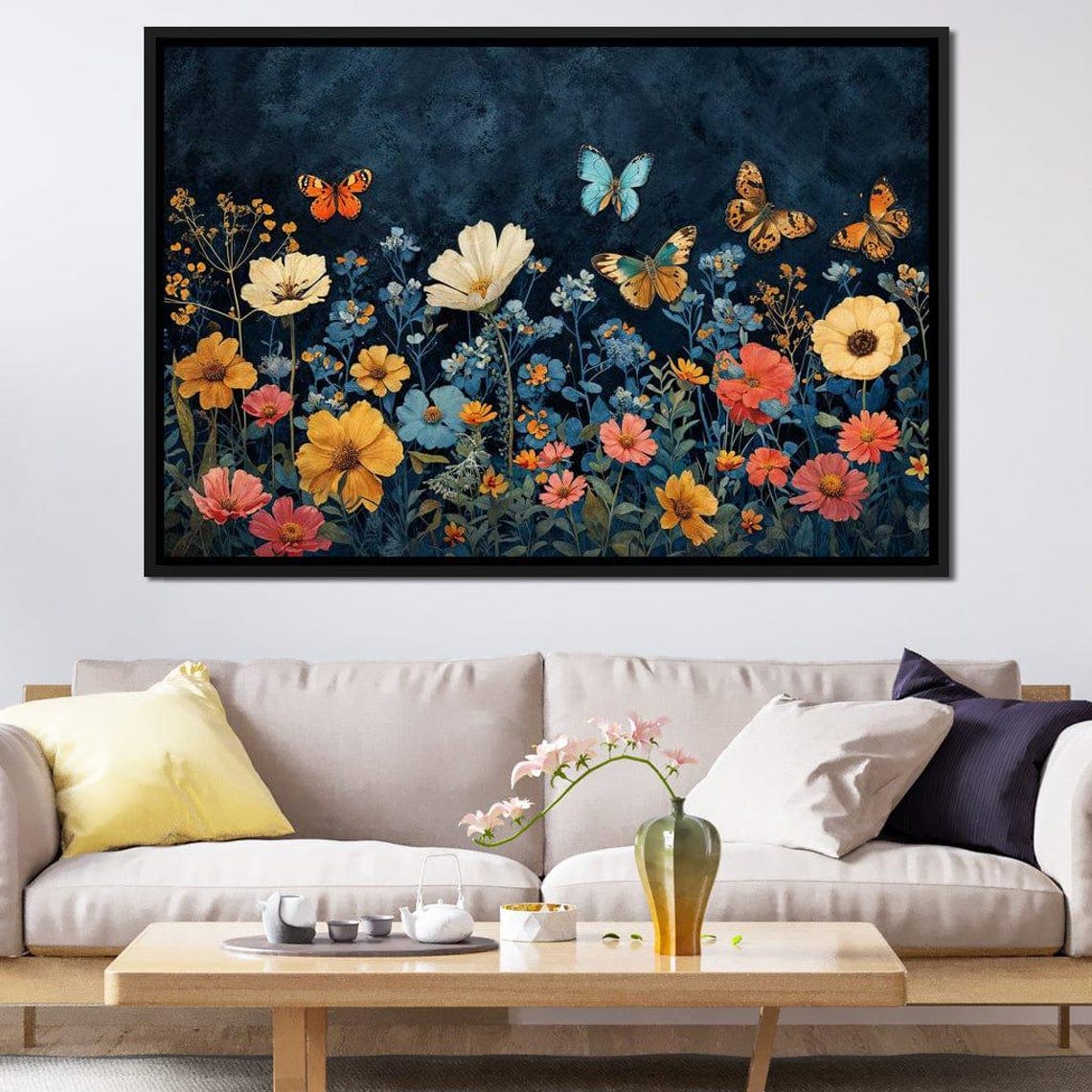 Midnight Wildflower Garden Butterfly Night Botanical Wall Art Poster - Image 3