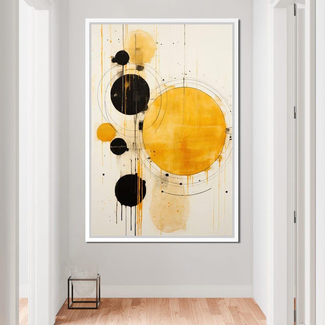 Abstract Black Gold Circle Drip Paint Minimalist Modern Art Poster - Image 3