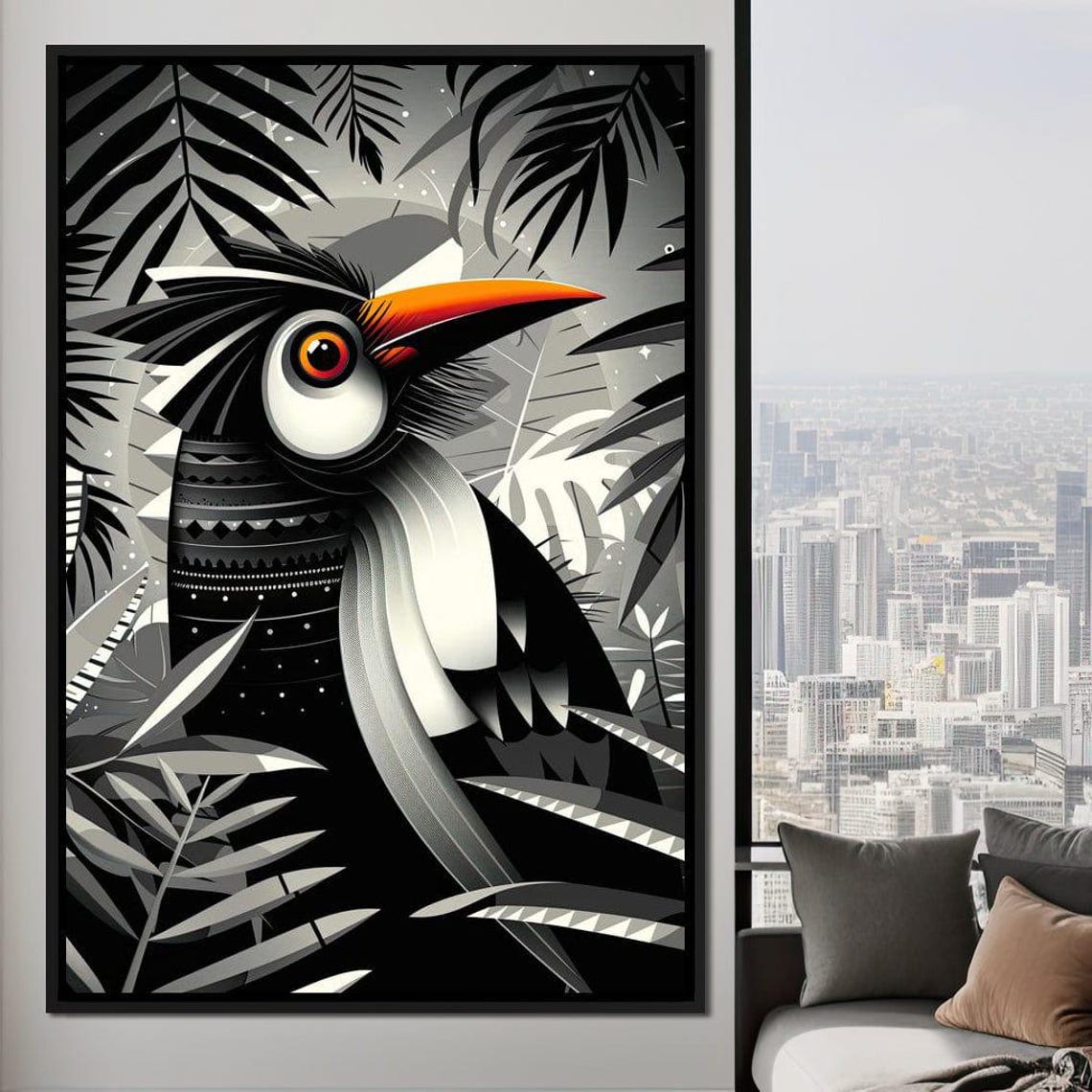 Monochrome Toucan Orange Beak Tribal Geometric Bird Wall Art