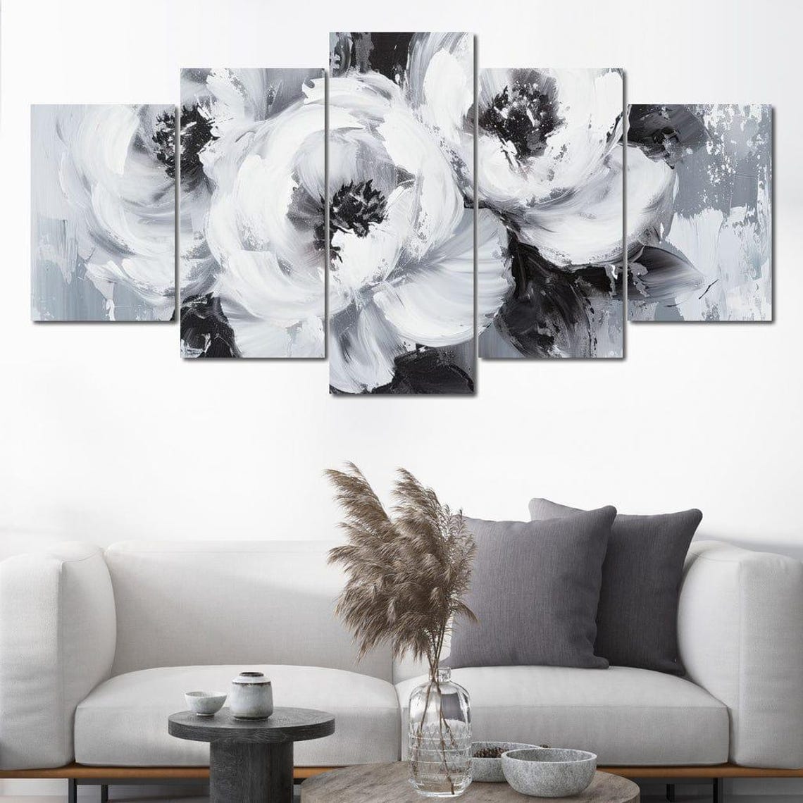Monochrome White Flowers Abstract Black And White Botanical Art Print - Image 4