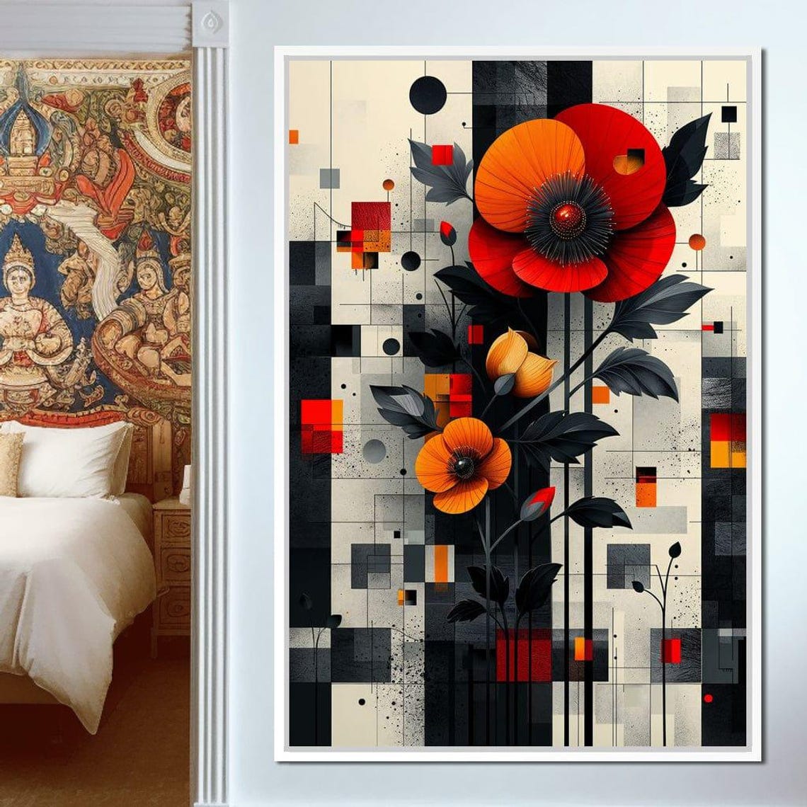 Red Poppy Geometric Bloom Bold Modern Abstract Floral Poster - Image 3