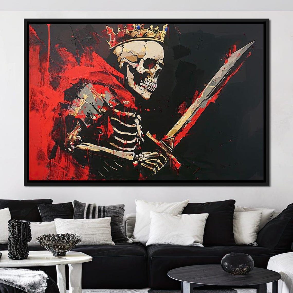 Crowned Skeleton Knight Sword Red Black Gothic Dark Fantasy Print - Image 2